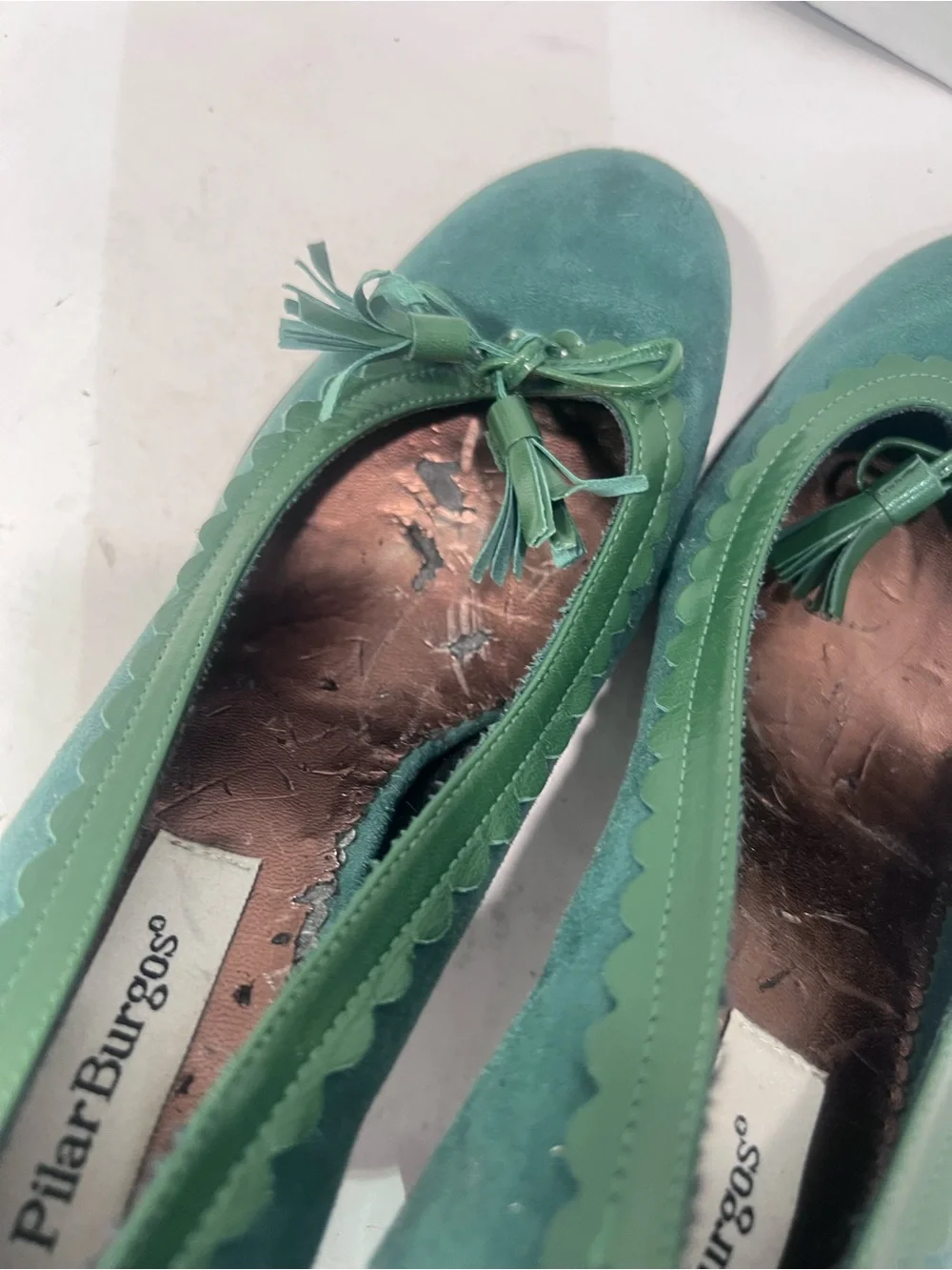 Green Suede Mid-Heel Pumps with Tassel Detail